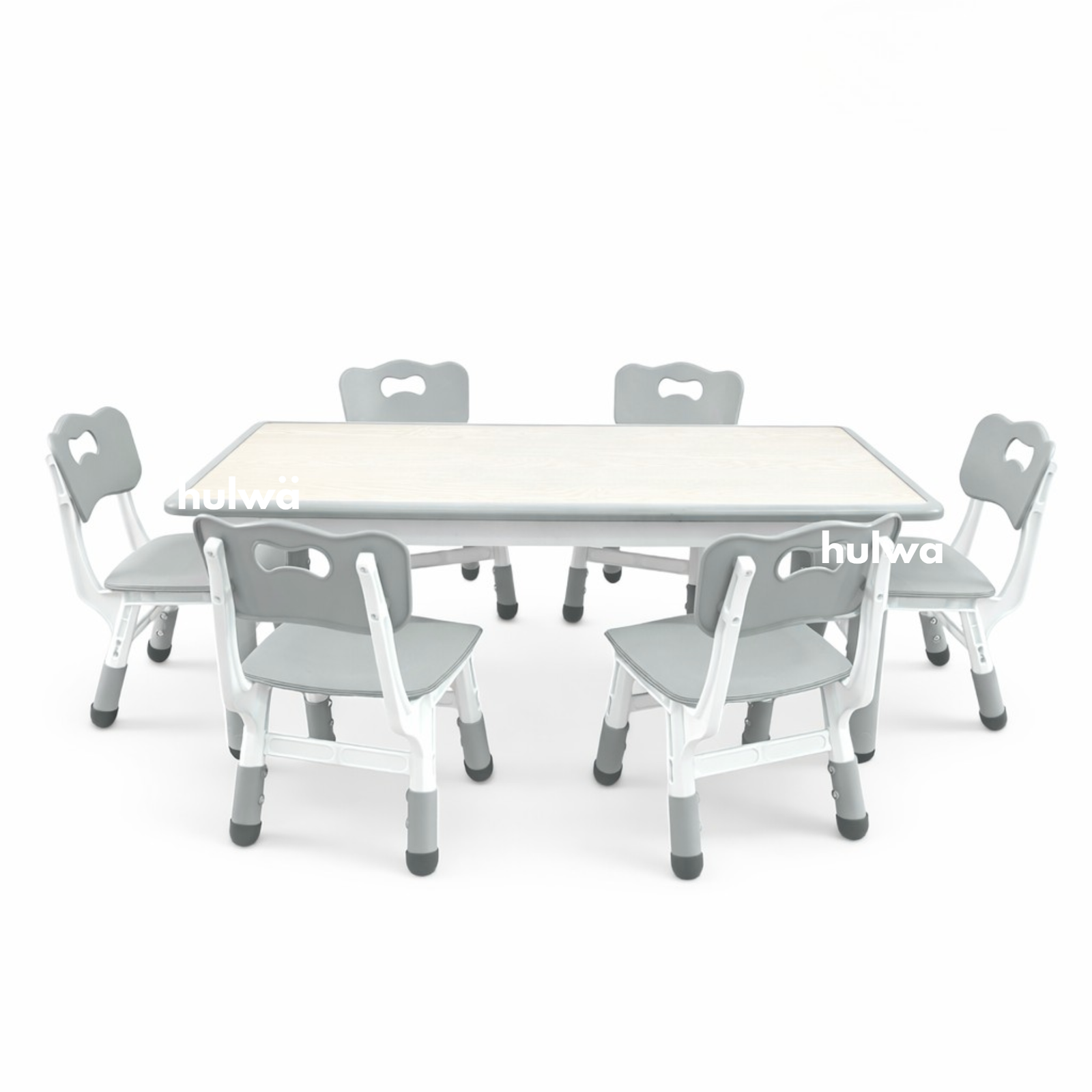 Meja Grafitti 120 x 60 + 6 Kursi Abu-Abu