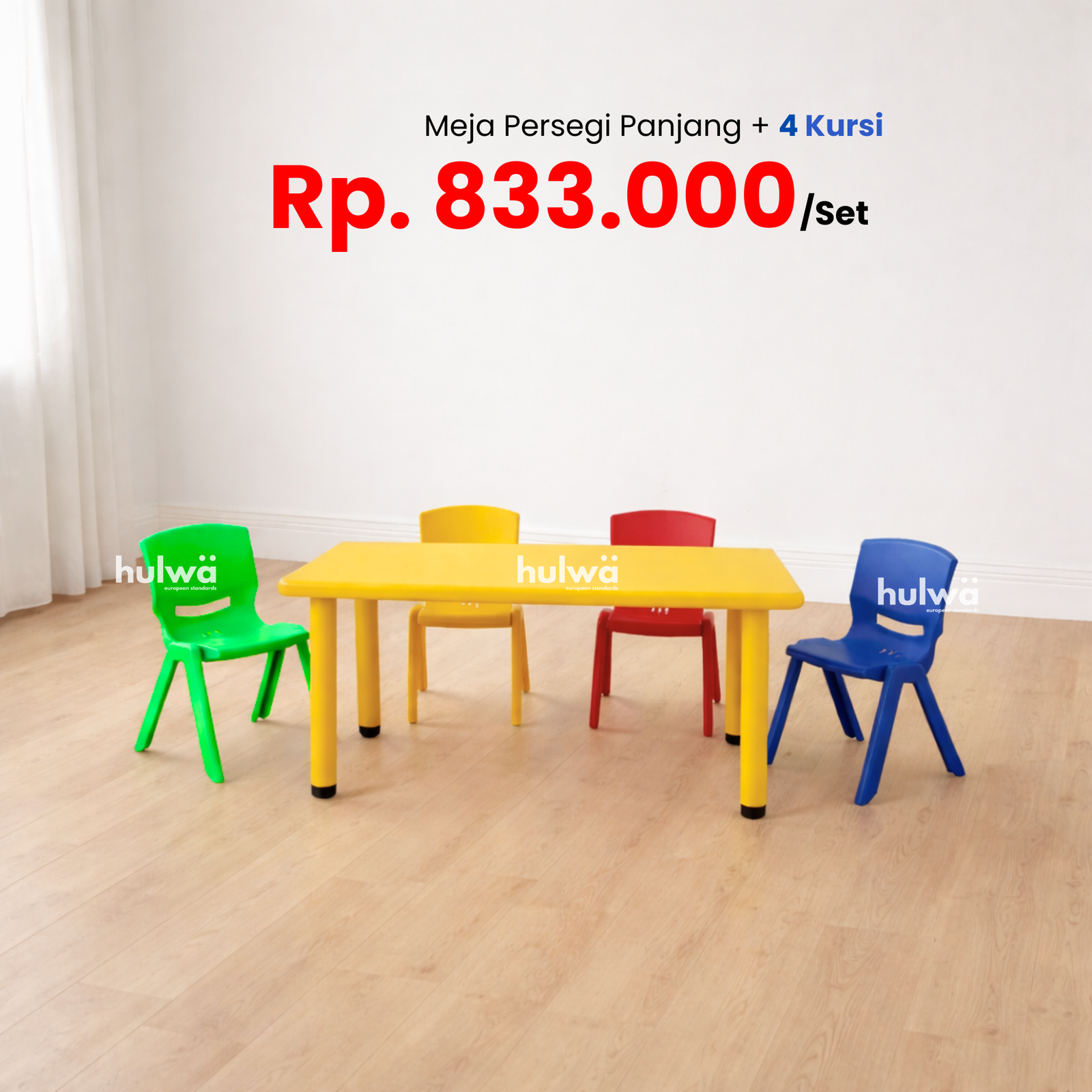 [Bundling] Meja Persegi Panjang + 4 Kursi